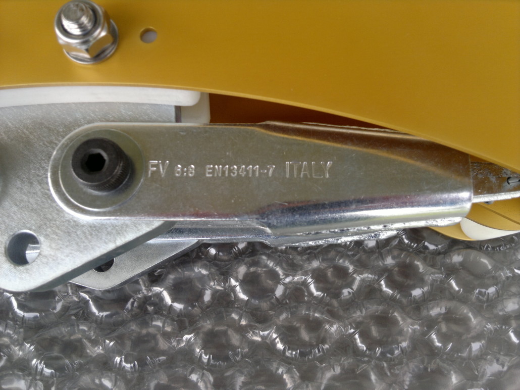 Close-up of cable carrier showing SKF bearings and pulley system