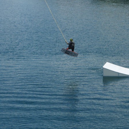 Zero Gravity cable system at a scenic lake location